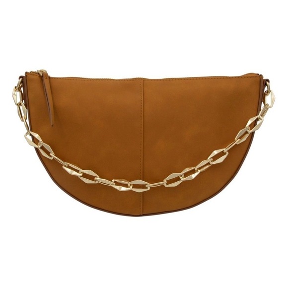 Universal Thread Handbags - Universal Thread Slouched Half-Moon Shoulder Bag in Brown with Gold Chain Strap